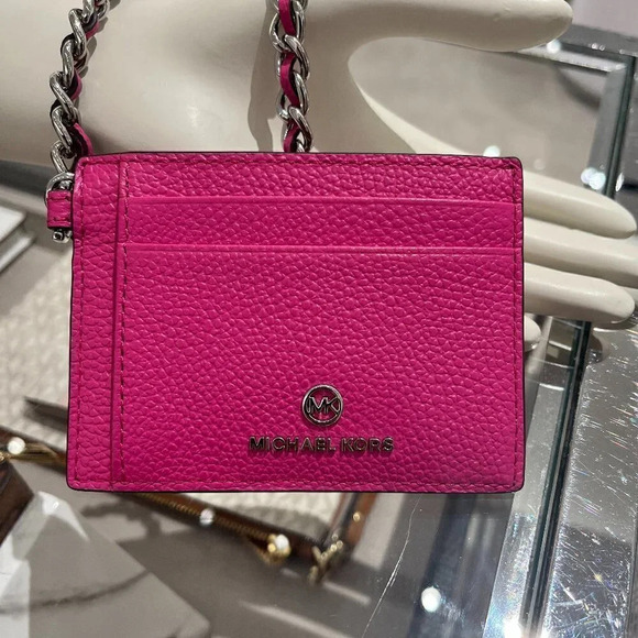 Small Pebbled Leather Chain Card Case - Picture 1 of 7